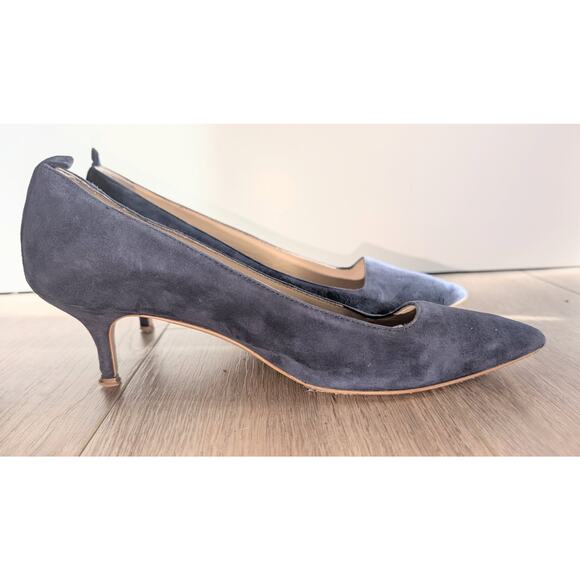 Everlane Suede Kitten Heel Pumps Size 9 Navy Blue Made in Italy - Picture 4 of 8